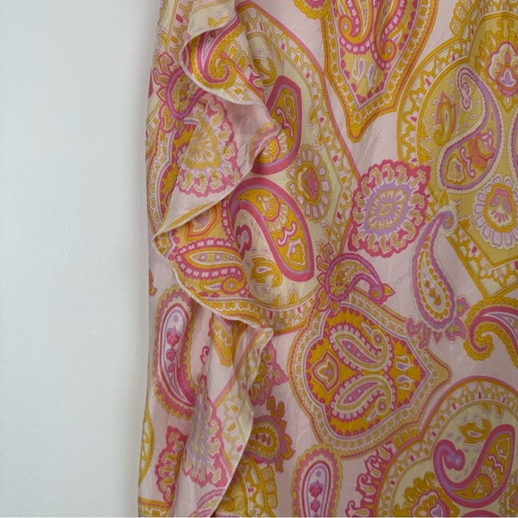 Banana Republic Silk Dress Size 2 Petite Pink Paisley Babydoll Ruffle Y2K - Picture 4 of 12